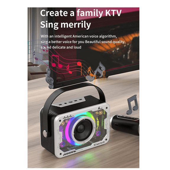 Bluetooth Speaker for Home Outdoor Singing, Portable Bass Wireless Karaoke Speaker Microphone Home Ktv Set-Gray