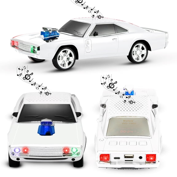 Bluetooth Speaker with Retro Car Design, LED Lights, FM Radio, USB/SD/AUX, 10.25 in Red