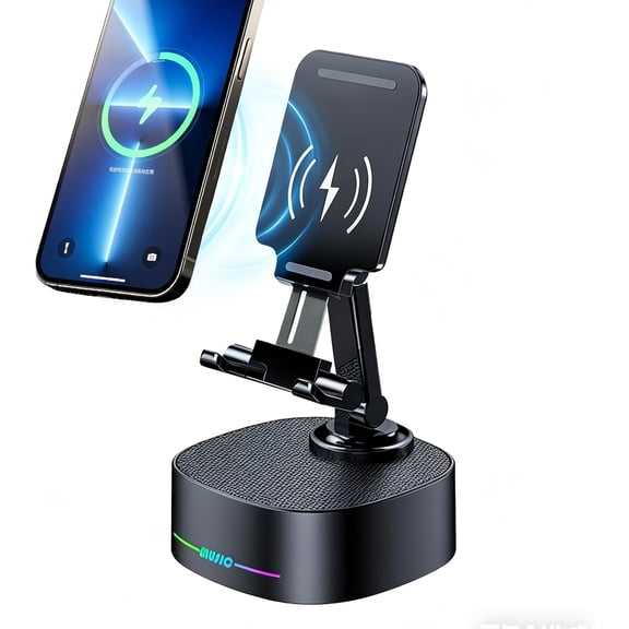 Bluetooth Speaker with Wireless Charging and Cell Phone Stand, Black