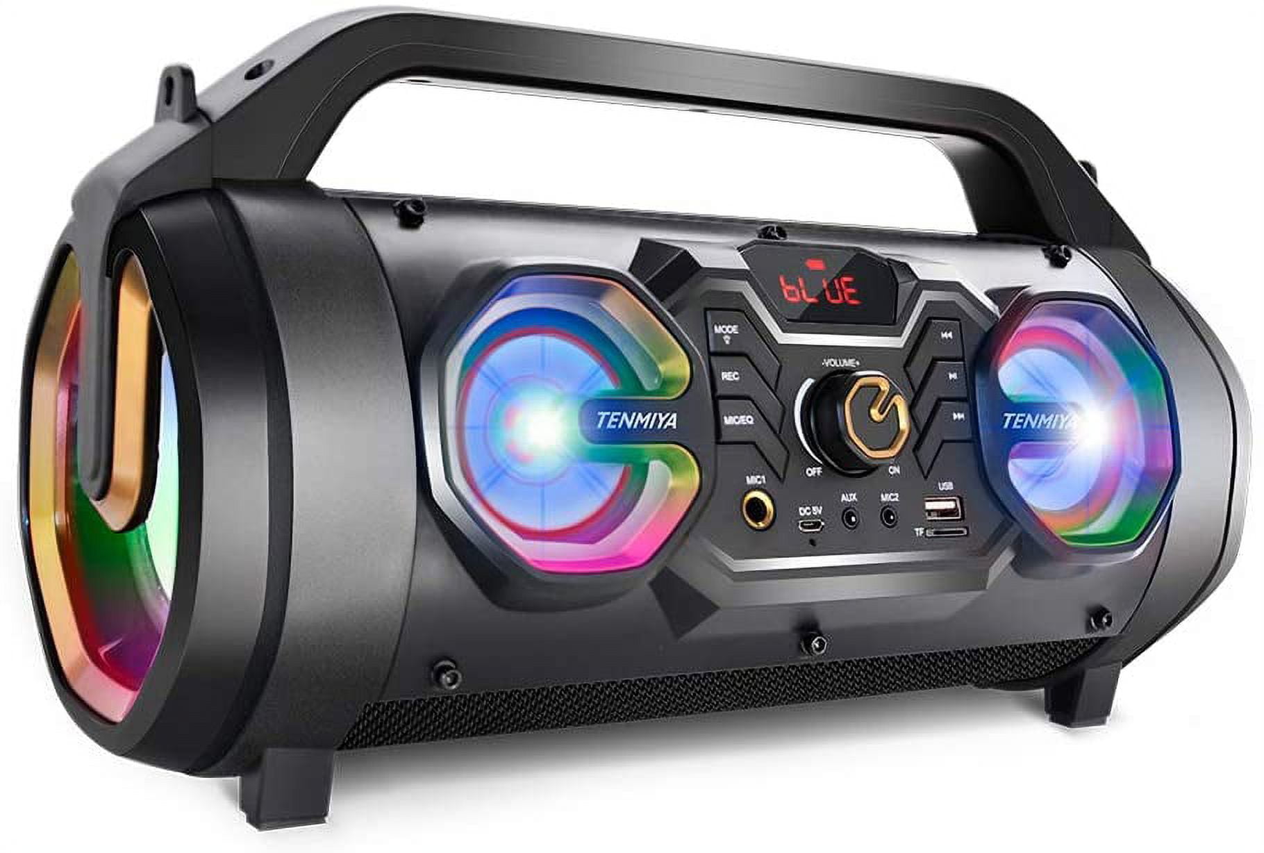 Bluetooth Speakers, 30W Portable Bluetooth Boombox with Subwoofer, FM  Radio, RGB Colorful Lights, EQ, Stereo Sound, Booming Bass, 10H Playtime