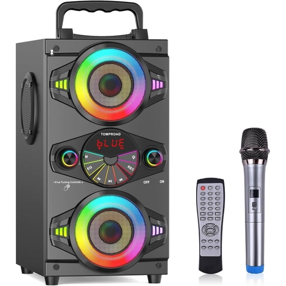 Bluetooth Speakers, 60W Portable Wireless Loud Outdoor Home Party Bluetooth Speaker with Subwoofer, FM Radio, LED Colorful Lights, Microphone, Remote and Big Powerful Stereo Deep Bass Sound Boombox