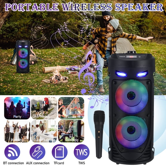 PartyKindom Wireless Speaker Black ABS with LED Lights and Stereo Surround Sound for Home Use