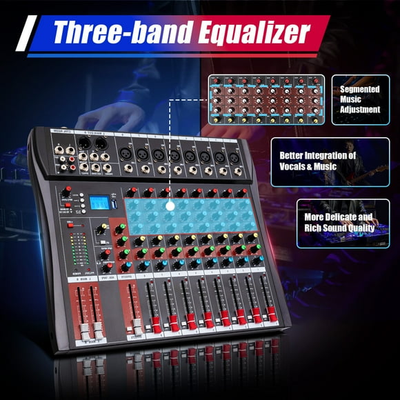 Bluetooth Studio Audio Mixer Live Sound Mixing Console Desk System Interface with USB Drive for PC Recording Input AC 110V 50Hz 18W for Professional and Beginners Recording Function (8 Channel)