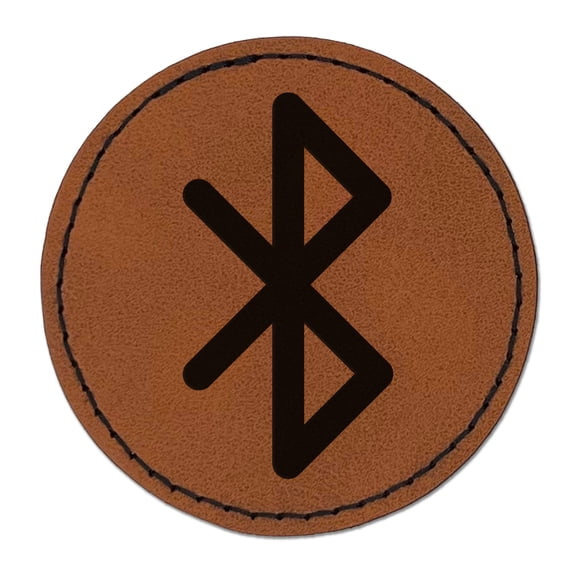 Bluetooth Symbol 2.5" Faux Leather Round Engraved Iron-On Patch - Brown