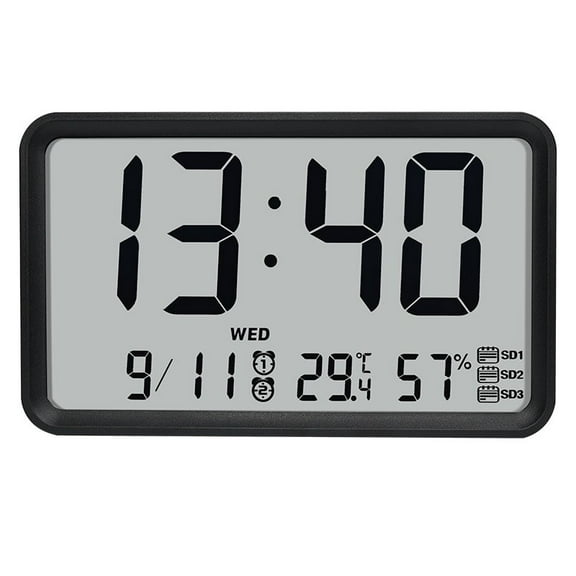 Bluetooth Sync Time Digital Alarm Clocks Bell with Temperature Humidity Display, Timer, Night Light Function Dual Alarm Decor LED Electronic Date Memorial Day Wall Mountable 9.73x1.73x5.83inch