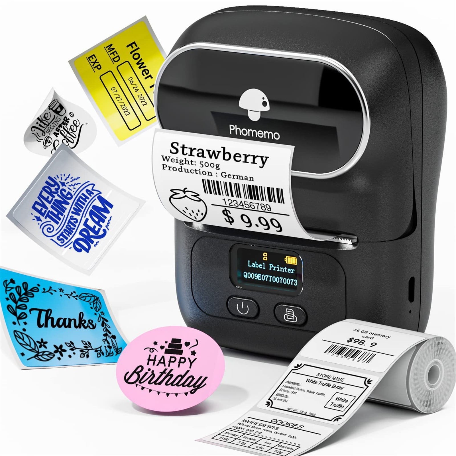 Bluetooth Thermal Label Maker for Small Business,Barcode Printer for Address,Logo,Clothing Labels,Portable Label Printing Machine,label maker,barcode printer,Black,1PC