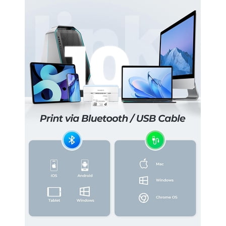 Bluetooth Thermal Label Printer, 4x6 Shipping Label Printer for Shipping Packages, Compatible with iOS, Android, PC, Mac, Chrome OS, Etsy, Ebay, Shopify, Amazon, and More