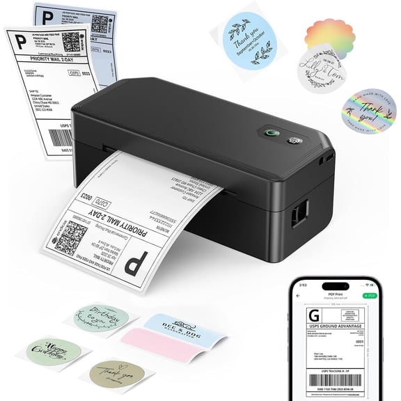 Bluetooth Thermal Label Printer, 4x6 Shipping Label Printer for Small Business, Compatible with iOS, Android, Windows, Mac, , Shopify, USPS, UPS, Etsy, Black