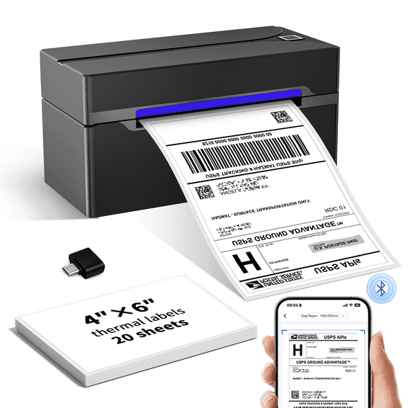 Bluetooth Thermal Label Printer 4x6, Wireless Shipping Label Maker for Small Business & Packages, Compatible with Phone & PCs