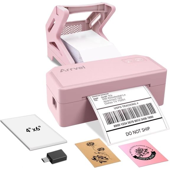 Bluetooth Thermal Label Printer with Stand, Wireless 4x6 Shipping Label Printer for Small Business, Inkless Printing for USPS Etsy Shopify, Support iPhone Android Windows Mac (Pink)