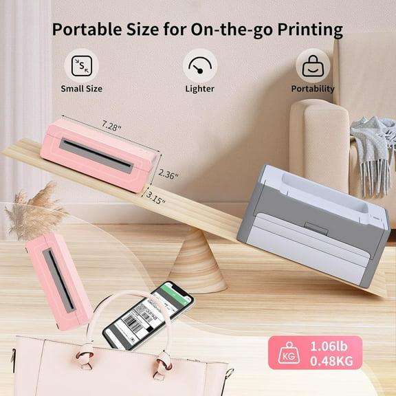 Bluetooth Thermal Printer, 4X6 Inkless Label Machine for iOS, Android, Laptop, Wireless Printer for Small Business, Compatible with Amazon, UPS, Shopify, Pink