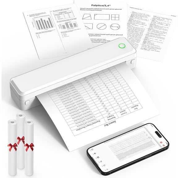 Bluetooth Thermal Printer, Portable Printer Wireless for Travel,Office&School, Includes 3 Rolls Paper Supports US Letter,A4 Thermal Paper, Inkless Printing, Compatible with iOS,Android&Laptops