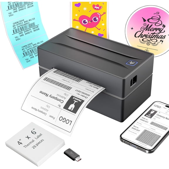 Bluetooth Thermal Shipping Label Printer: 4x6 Wireless Label Maker with Tape for Small Business - Compatible with iPhone, Android, Windows & Mac, Widely Used for USPS UPS Shopify Etsy