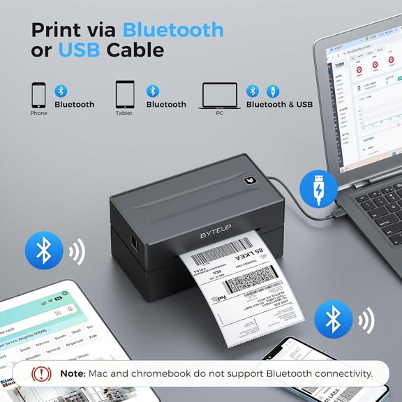 Bluetooth Thermal Shipping Label Printer, 4x6 Wireless Shipping Printer for Small Business & Home Office
