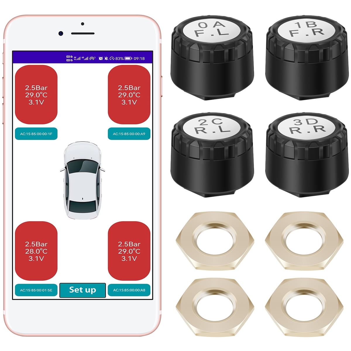Bluetooth Tire Pressure Monitoring System Wireless APP Tire Pressure Monitor Temperature Display