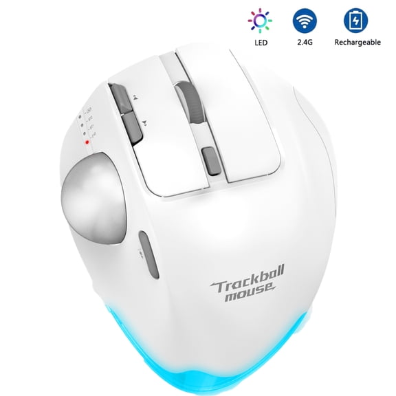 Bluetooth Trackball Mouse Ergonomic Rollerball 2.4G Wireless Mouse Programmable Buttons Thumb Control Mice Rechargeable Optical Mouse for 3 Devices