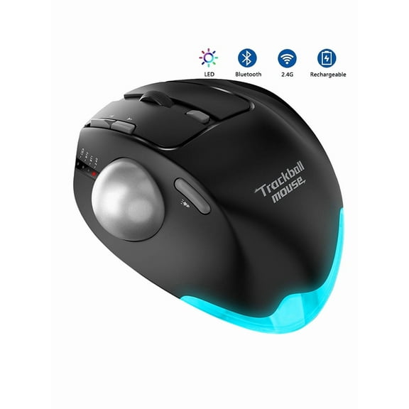 Bluetooth Trackball Mouse Ergonomic Rollerball 2.4G Wireless Mouse Programmable Buttons Thumb Control Mice Rechargeable Optical Mouse for 3 Devices
