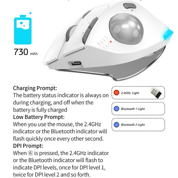 Bluetooth Trackball Mouse Ergonomic Rollerball 2.4G Wireless Mouse Programmable Buttons Thumb Control Mice Rechargeable Optical Mouse for 3 Devices