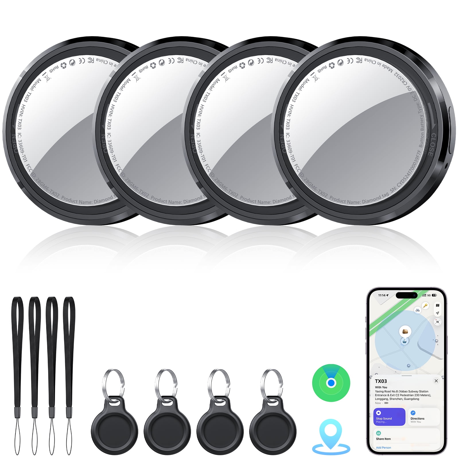 Smart Air Tracker Tags, Bluetooth Tracker 4-Pack, Item Locator Works ...