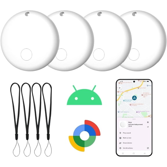 Bluetooth Tracker for Android Device 4 Pack, Item nders Locators Work with Google nd My App (Only for Android), Tracker Tag for Keys, Luggage, Backpack, Wallet, Vehicle, Pets (White)