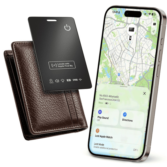 Wallet Tracker Card Compatible with Apple Find My, IP68 Waterproof Thin Bluetooth Locator Smart Card for Wallet, Passport (iOS Only)