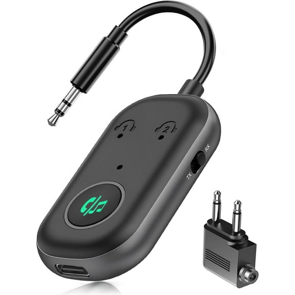 Bluetooth Transmitter, Bluetooth Aux Receiver, 2-in-1 Bluetooth Adapter Transmitter for Airplane, Headphone, TV, Travel, Speakers, Car, Wireless Adapter 3.5MM Aux Jack, Dual Connection