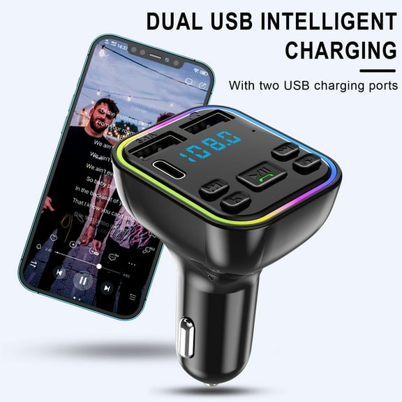 Bluetooth Transmitter,Car Bluetooth Adapter,Car Bluetooth 5.0 Wireless Handsfree Car FM Transmitter Receiver Radio MP3 Adapter Player 2 USB+PD Charger Kit(1pc Dual USB + PD Charger)