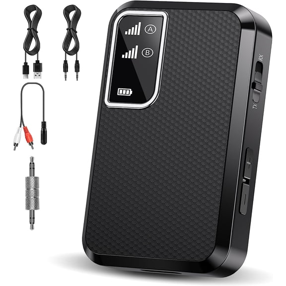 Bluetooth Transmitter Receiver, 2-in-1 V5.3 Bluetooth Aux Adapter with LED Display, Portable Adapter for TV/Car/MP3 Player/Home Theater/Switch, Low Latency, Pairs 2 Devices Simultaneously