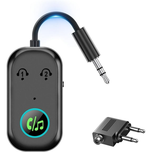 Bluetooth Transmitter Receiver, 3.5MM to Bluetooth 5.3 Transmitter, 2-in-1 Airplane Bluetooth Adapter for Headphone, TV, Airplane, Home Stereo, Speakers, Headphone, Car, Dual Bluetooth Connection