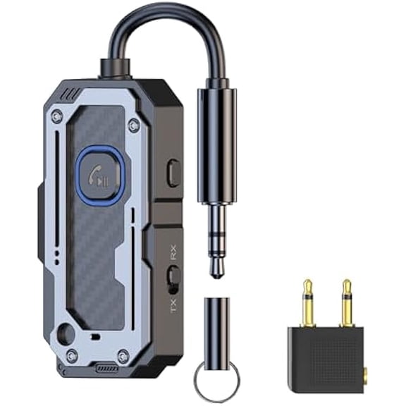 Bluetooth Transmitter Receiver Audio Adapter, Wireless AUX for 2 Headphones/iPhones, Use 3.5mm Jack for Airplanes, Car Radio, TVs, PCs, amplifiers, Home Stereos Audio Steaming, Hands-Free Call