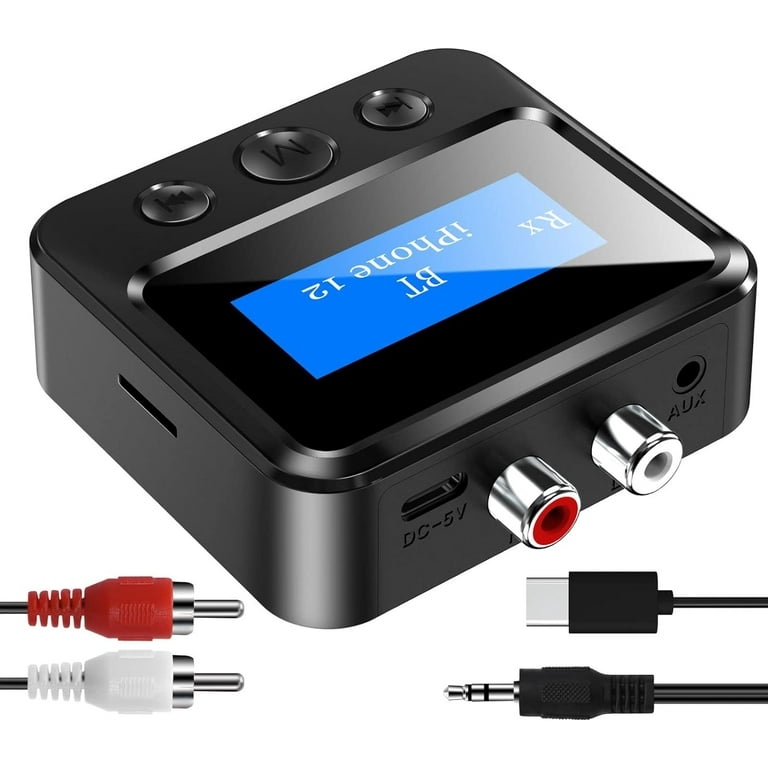 Bluetooth Transmitter Receiver for TV Bluetooth Receiver for Home Stereo with RCA 3.5mm AUX Display Music Audio Adapter for Headphones Speakers Airplane Home Theater PC Car with TF Card Output Walmart...