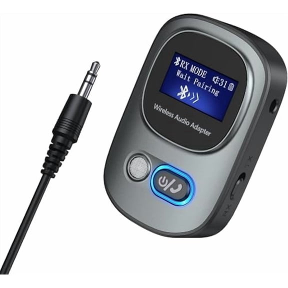Bluetooth Transmitter Receiver, VR Robot Bluetooth 5.3 Wireless Adapter with LCD Display, for Home Stereo/Headphones/Speakers/Home Theater/TV/PC/Car, with TF Card Output