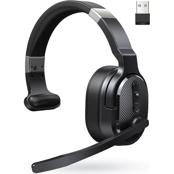 Bluetooth Trucker Headset, Single and Dual Ear Wireless Headset with Mic for Work Noise Cancelling, 50Hrs 3 EQ Music Modes Trucker Bluetooth Headphones for PC, Drivers, Office, Call Center