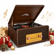 Bluetooth Vinyl Record Player with Speakers, 3-Speed Turntable, Servo-Controlled Speed & Auto Stop, AM/FM Stereo Radio, Aux-In