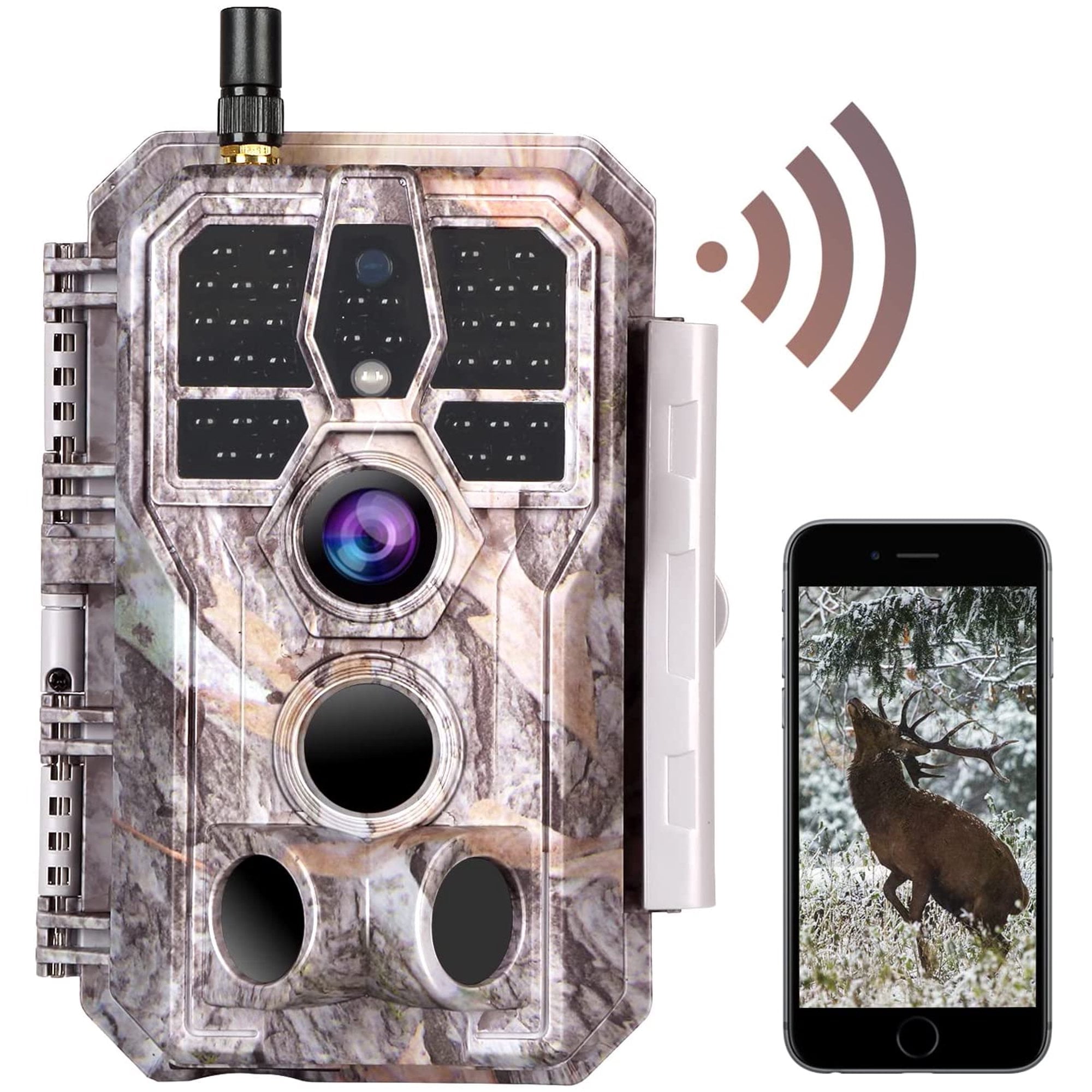 Bluetooth WiFi Deer & Trail Game Camera 64MP 1296P No Glow Night Vision Time Lapse Waterproof Motion Activated Photo & Video Model for Wildlife Scouting Hunting & Home or Backyard Security