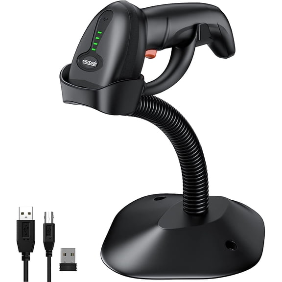 Bluetooth Wireless Barcode Scanner with Auto-Sensing Stand,Putting on Stand to Scan Automatically Sense Scanning 2D QR Bluetooth Barcode Scanner with Battery Level Indicator More-to-one Mode