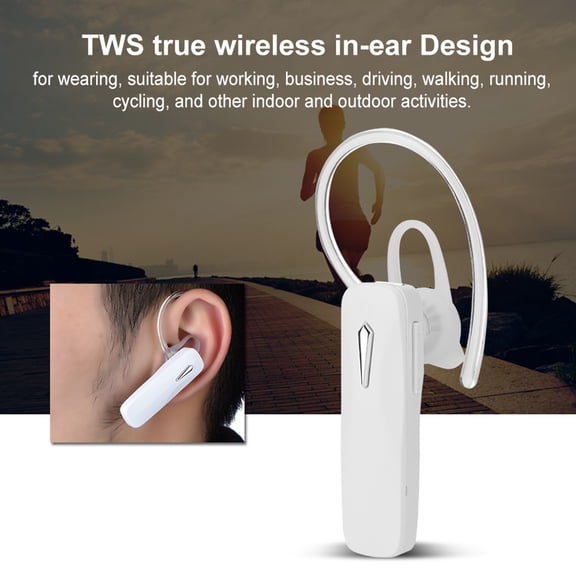 Bluetooth Wireless Ear Hook Earphone, TWS Sport Headset with Microphone, White