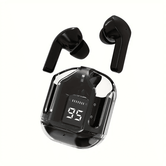 Bluetooth Wireless Earbuds in Black, Wireless Stereo Earbuds with Noise Cancellation Feature, Charging Box Case with LED Battery Percentage Display
