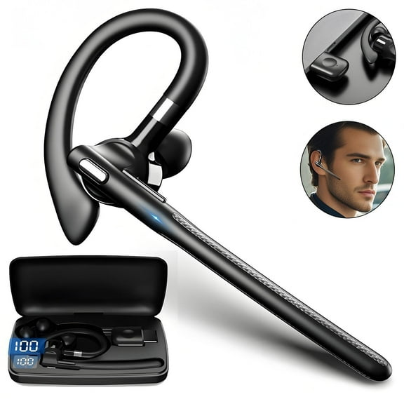 Bluetooth Wireless Earpiece for Cellphone, Bluetooth 5.3 Headset Wireless Headphone with Charging Case,Microphone for Office Driving, Hands-Free Earphones Compatible with Android/iOS
