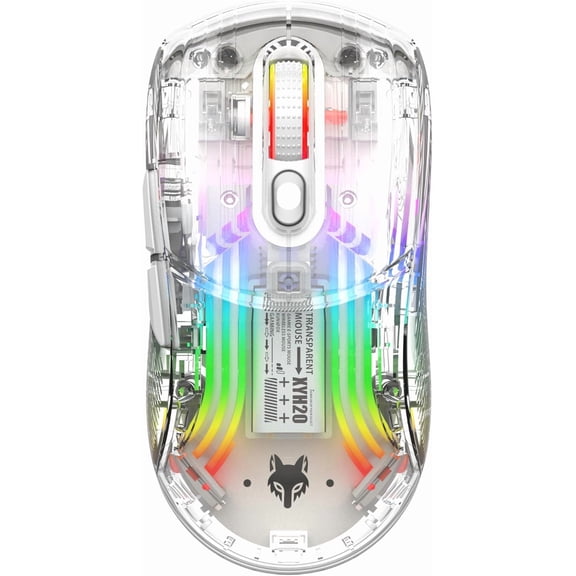 Bluetooth Wireless Gaming Mouse, Transparent RGB Dual Mode Mouse, 2.4G USB Cordless Mechanical Mouse for PC Laptop Computer Gamer Office