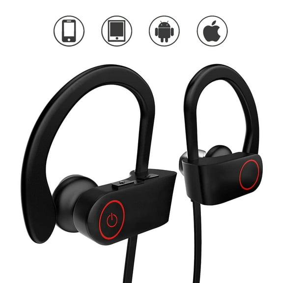 Bluetooth Wireless Headphones, Best Sports Earphones w/Mic IPX7 Waterproof HD Stereo Sweatproof Earbuds for Gym Running Workout 8 Hour Battery Noise Cancelling Headsets HiFi Headphones-Black