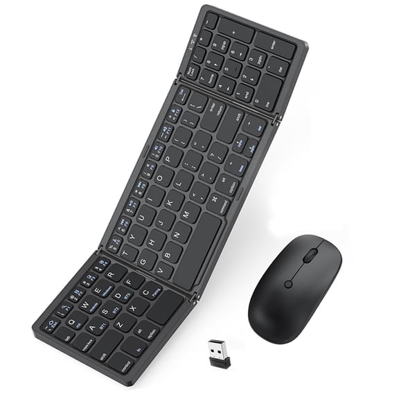 Bluetooth Wireless Keyboard and Mouse Set, tri-fold silent keyboard supporting multi-device switching between iOS/Android/Windows, suitable for business office and travel use - rechargeable