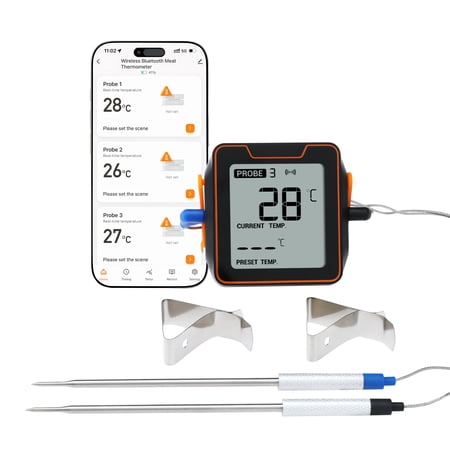 Bluetooth Wireless Meat Thermometer, Instant Read Food Thermometer, Cooking Thermometer for Home and Kitchen 2-pin