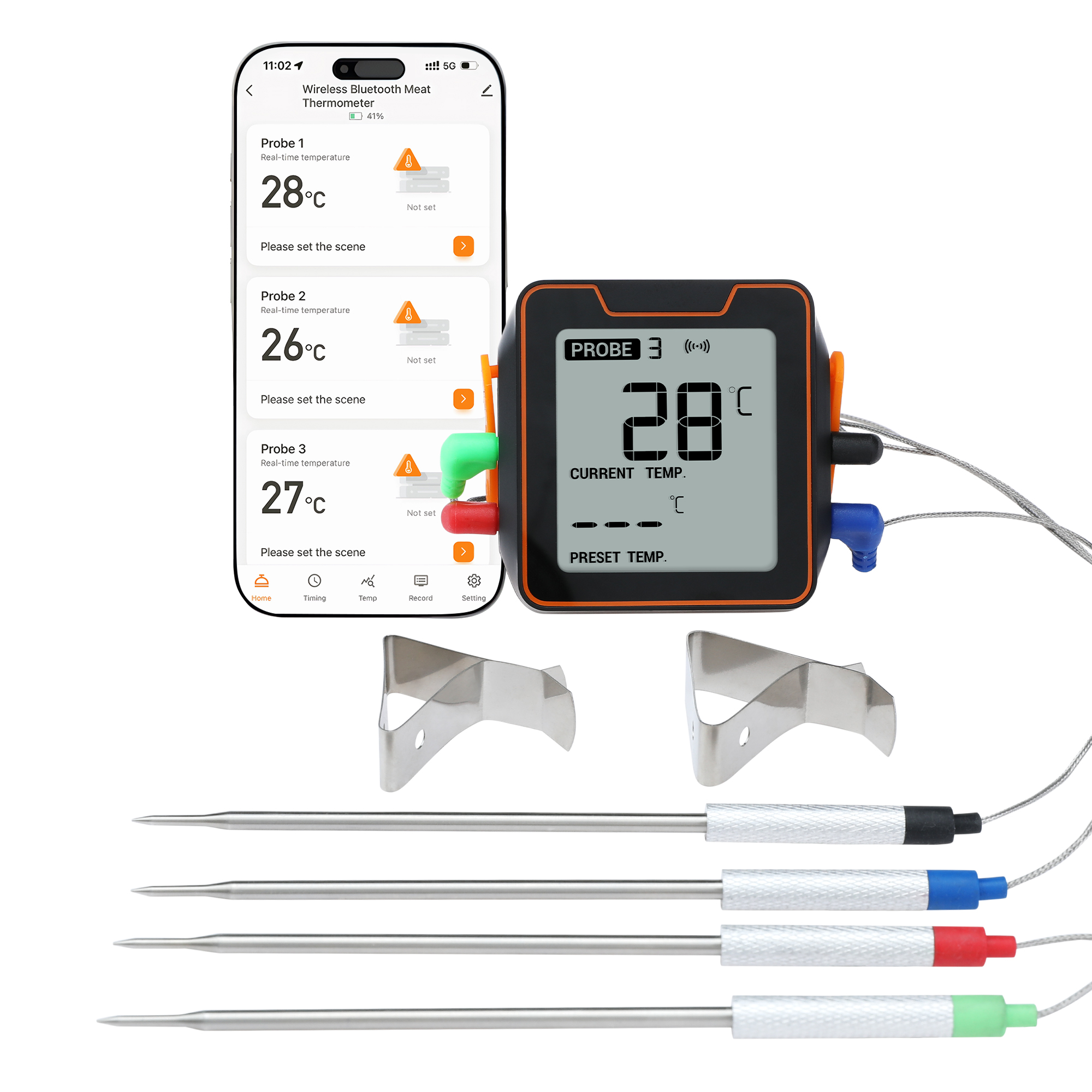Bluetooth Wireless Meat Thermometer, Instant Read Food Thermometer, Cooking Thermometer for Home and Kitchen 4-pin