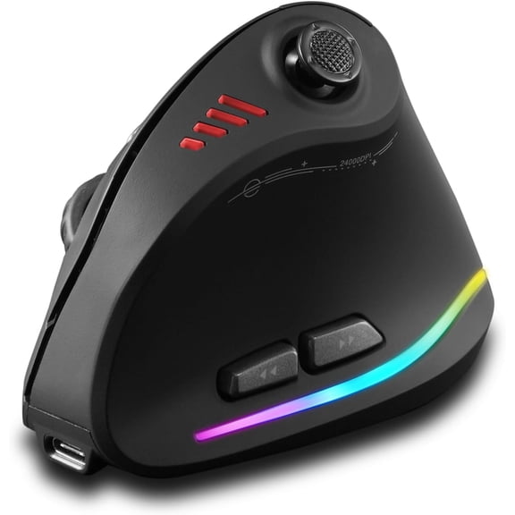 Bluetooth Wireless Mouse with Joystick,Rechargeable,24.000 DPI,11 Programmable Buttons,RGB,Dual Mode (BT+2.4G USB Receiver),Optical Vertical Ergonomic Gaming Mouse for Laptop,PC,Tablets