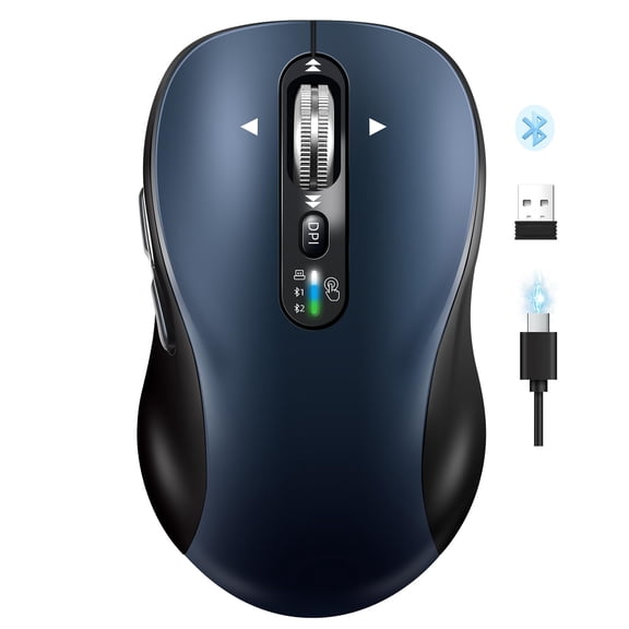 Bluetooth Wireless Mouse for Laptop,USB+BT2,USB-C Charging,Quiet Multi Device Mouse,Metal 4-Way Super Scrolling, 3200 DPI,10 Button,Plug&Play,Ergo Computer Cordless Mice,for iPad/Tablet/Mac/PC/Phon