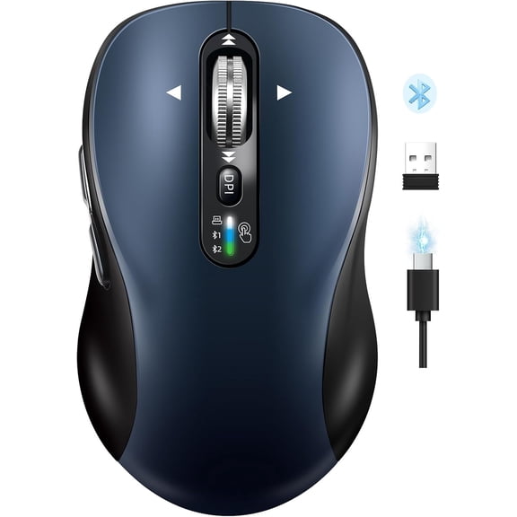 Bluetooth Wireless Mouse for Laptop,USB+BT2,USB-C Charging,Quiet Multi Device Mouse,Metal 4-Way Super Scrolling, 3200 DPI,9 Buttons,Ergo Computer Cordless Mice,for iPad/Tablet/Mac/PC/Phone
