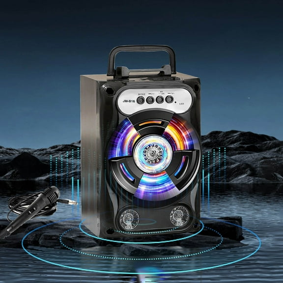 Bluetooth Wireless Portable Karaoke Speaker with Microphone, Wooden Bass Subwoofer, 10W Stereo Sound, 4-Hour Battery, USB/TF Card/AUX Input