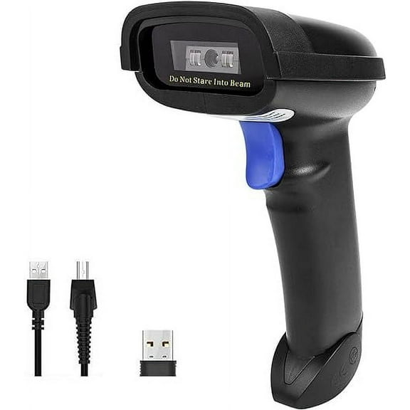 Bluetooth barcode scanner, compatible with 2.4G wireless and Bluetooth functionality and wired connection, connects to smartphones, tablets, PCs, CCD barcode readers, for Windows, Mac, and Android