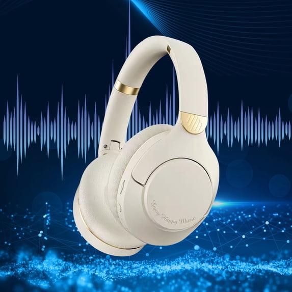 Bluetooth headphones with up to 40 hours battery, microphone for call, foldable and comfortable, Android and iOs compatible,Beige